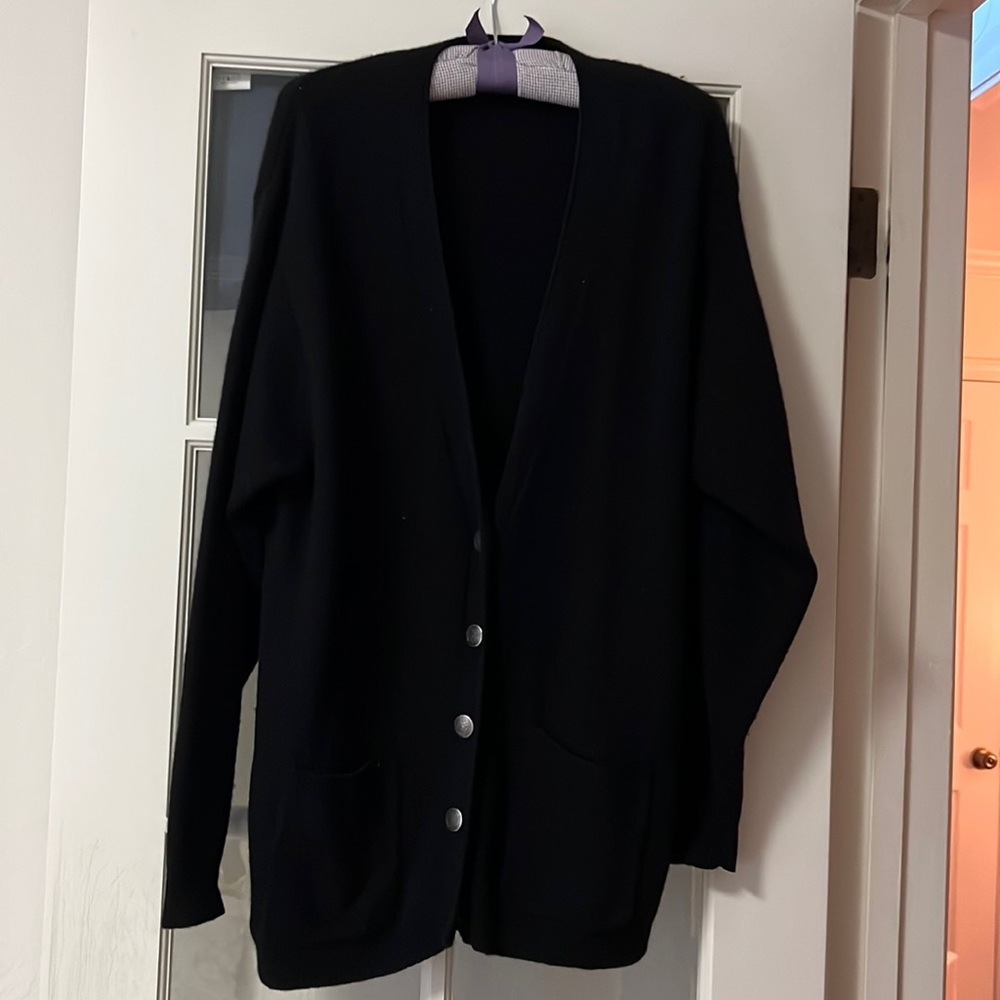 Lambswool and angora black cardigan sweater